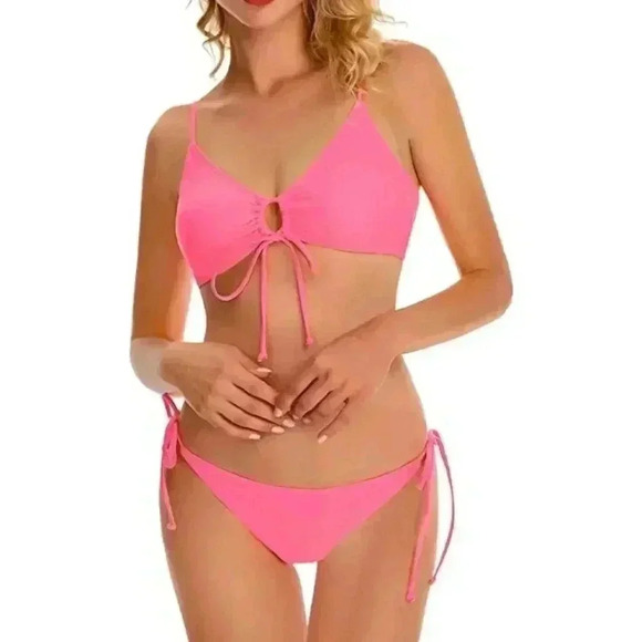 Halter V Neck Two Pieces Bikini - Picture 1 of 5